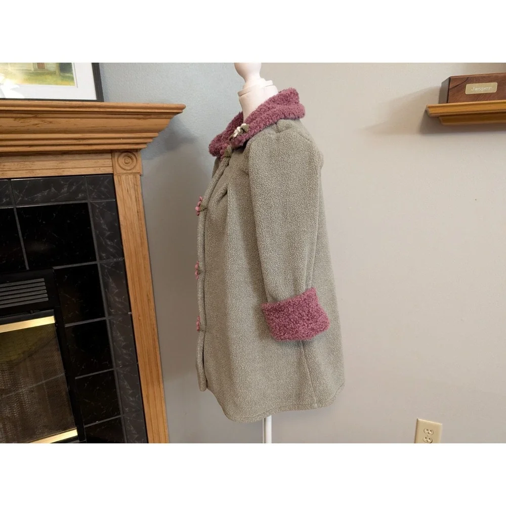 Bitty Buttons Girls Coat Handmade in‎ Minnesota Gray & Mauve Flower Size 8